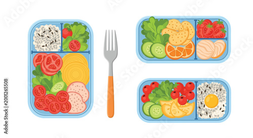 Healthy lunchbox with colorful food and fork Vector