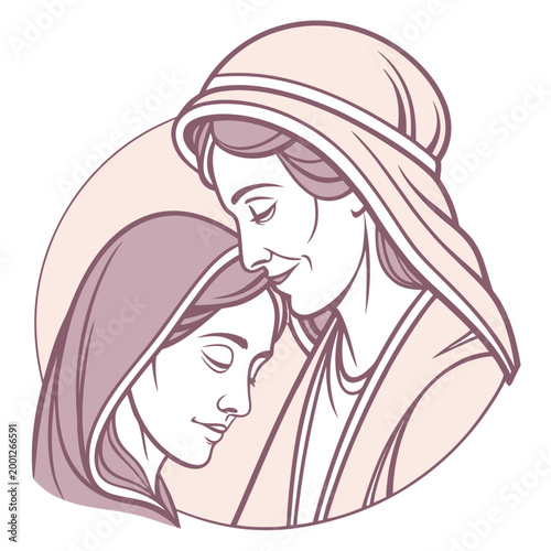 Tableau sur toile Illustration of religious women in warm embrace.