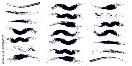 Straight line vector brush strokes. Black hand drawn stripes, smears. Chinese or Japanese calligraphy brushstrokes set. Rough grunge thick paint line texture. vector modern