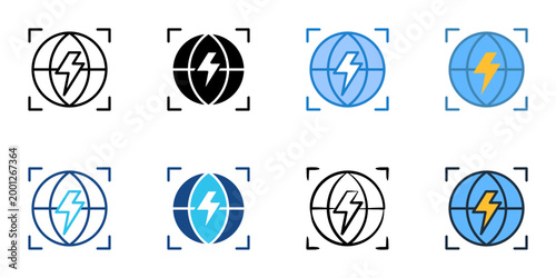 Global energy map icons set multiple style collection. Editable stroke 
