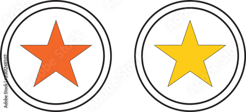 Star icon set, vector UI icons in orange and yellow colors representing ratings favorites awards achievements and highlight interface design elements.
