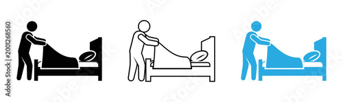 Healthcare pictogram depicting a doctor examining a patient in bed
