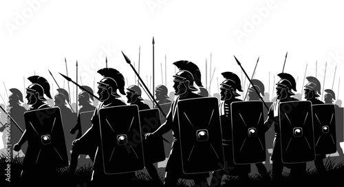 Photos Roman Soldiers Marching with Shields and Spears - Stylized Illustration