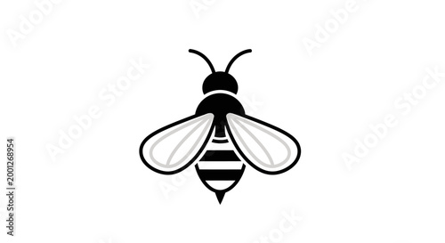 Stylized Bee Icon - Simple Black and White Insect Vector Art