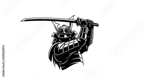 Foto Samurai Warrior in Traditional Armor Holding Katana Sword