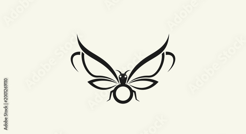 Abstract Insect Logo Design, Stylized Butterfly or Bee Silhouette