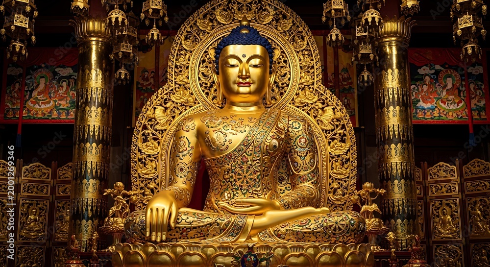 Obraz premium Peaceful Buddha icon with rich gold details