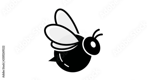 Stylized Bee Icon, Simple Vector Illustration, Black and White