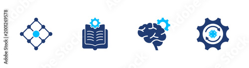 AI learning icon set. artificial, intelligence, education, neural, technology. solid style icon collection.