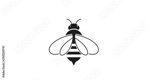 Minimalist Bee Icon Vector - Black and White Insect Graphic