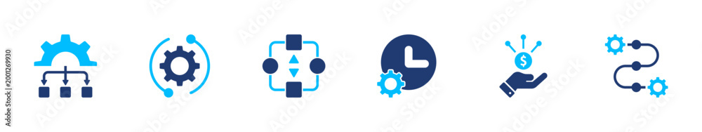 Obraz premium System integration icon set. automation, workflow, connection, process, technology. solid style icon collection.