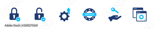Secure access icon set. authentication, login, protection, system, control. solid style icon collection.