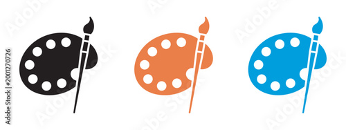 Art palette paint brush vector icon set, creative design fine arts painting concept illustration, professional artistic tools symbol for education, branding and media