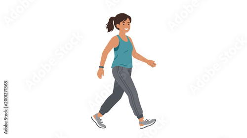 Woman walking briskly wearing athletic apparel
