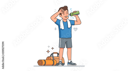 Man in athletic wear drinking water after workout