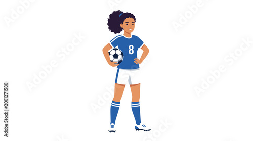 Woman soccer player holding ball in confident stance