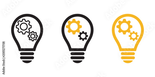 Light bulb icon set vector illustration creative solutions innovative ideas concept, inspiration brainstorming problem solving business education minimal design