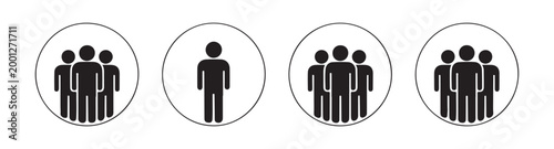 People group icons in circles and single person vector set on transparent background.