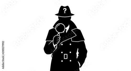 Detective with Magnifying Glass and Question Mark.