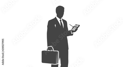 Businessman holding briefcase and digital tablet.