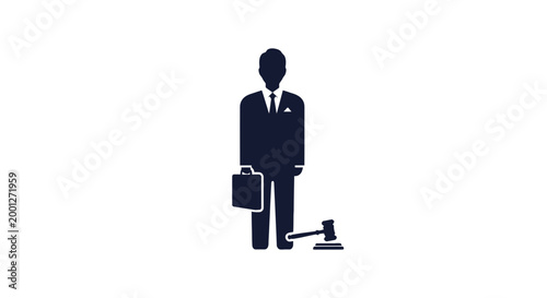 Businessman with Briefcase and Gavel Icon.
