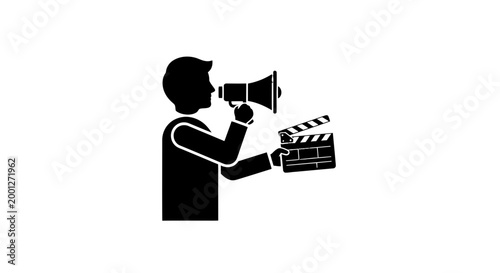 Person Holding Megaphone and Clapperboard.
