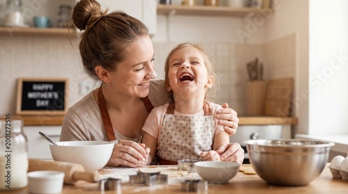 Mother's Day mom baking laughing daughter kitchen celebration portrait campaign poster banner social media greeting card design
