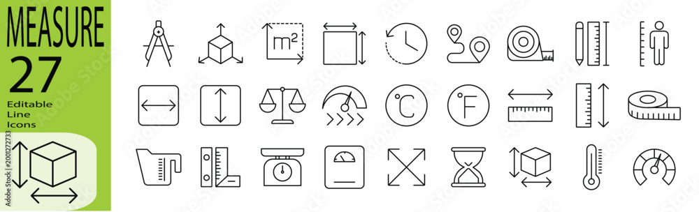 Fotografie Measure icon set. Editable stroke.