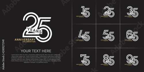 Anniversary logo type set with double line number. white and gold color with ribbon can be use special moment