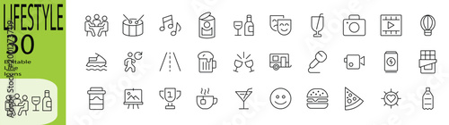 Lifestyle icon set. Editable stroke.