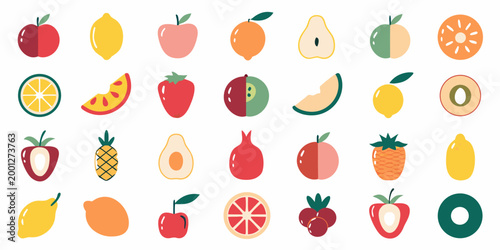 colorful fruit illustrations on white background high quality