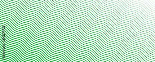 Green diagonal wave texture gradient. Wavy line pattern wallpaper. Fading curved linear halftone gradation. Thin to thick undulate stripe background for overlay, print, cover, graphic design. Vector