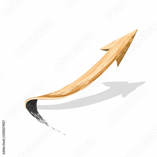 Long curved hand drawn arrow, continuous brush stroke, minimal modern sketch style