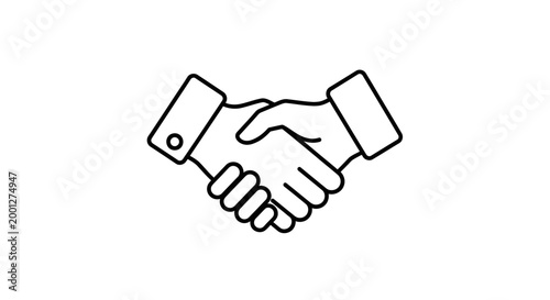Business Handshake Icon, Partnership Agreement, Teamwork Concept, Vector Line Art