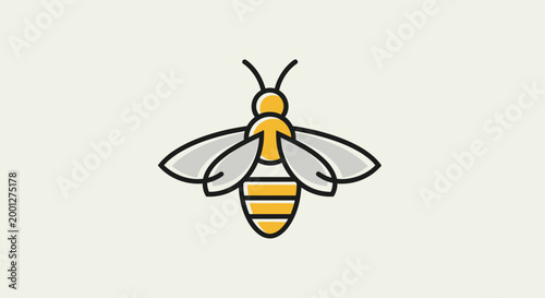 Minimalist bee icon with yellow and gray colors on a light background