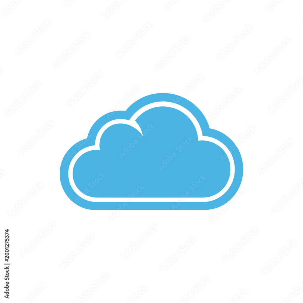 Fototapeta premium Blue cloud icon with white outline on white background