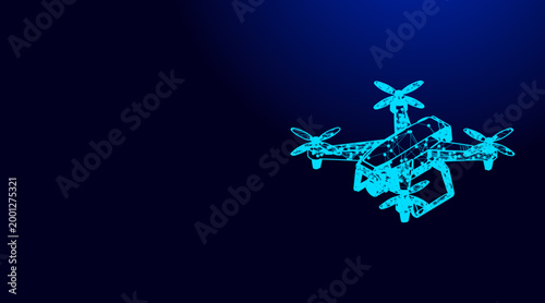 A modern, intricate, blue wireframe drone illustration, representing advanced technology, innovation, and sophisticated aerial monitoring capabilities.