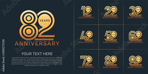 Anniversary set design with double line number. gold color for celebration event
