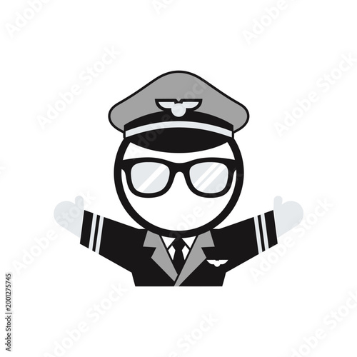 Cartoon Pilot Character with Open Arms and Glasses