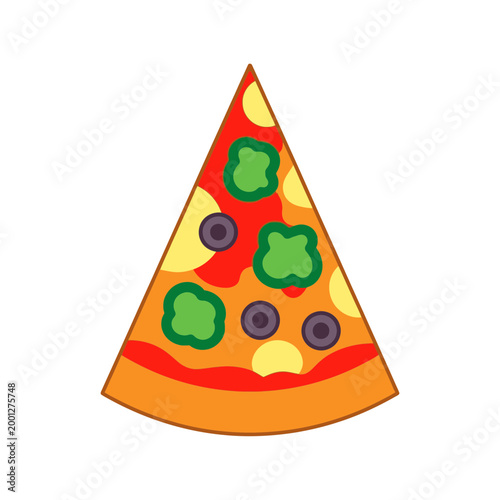 Cartoon Pizza Slice with Pepperoni, Olives, and Peppers