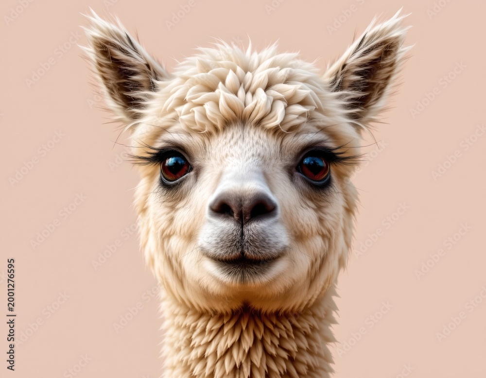 Fototapeta premium Adorable Baby Alpaca Portrait with Soft Pastel Background