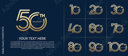 Anniversary set design with double line number. golden color for celebration event