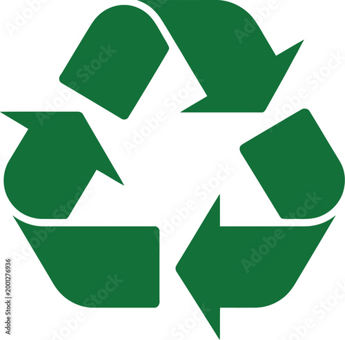 Green recycle icon vector, illustration, environmental sustainability emblem with circular arrows symbolizing recycling eco awareness and waste reduction system.