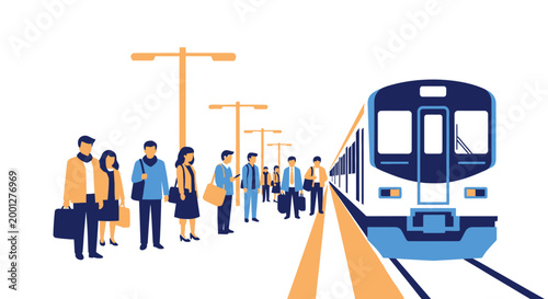 People Waiting For Train at Station Platform, Commuter Transportation Concept
