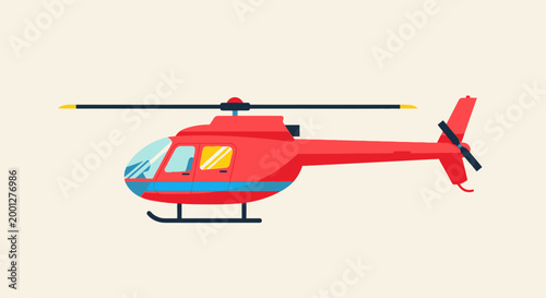 Red Helicopter Vector Illustration Isolated on Light Beige Background