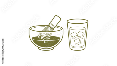 Simple bowl of soup with spoon and glass of drink on a table
