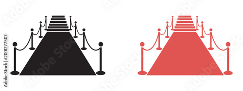 Elegant red carpet setup, black velvet ropes, stanchion posts event design, celebrity premieres award ceremonies, exclusive venue access marketing promotional