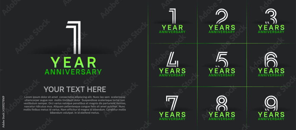 Fototapeta premium Anniversary logo set with double line number style. white and green color can be use for special moment
