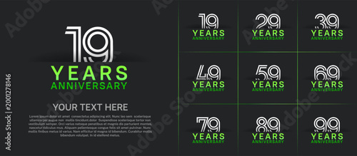 Anniversary logo set with double line number style. white and green color can be use for special moment