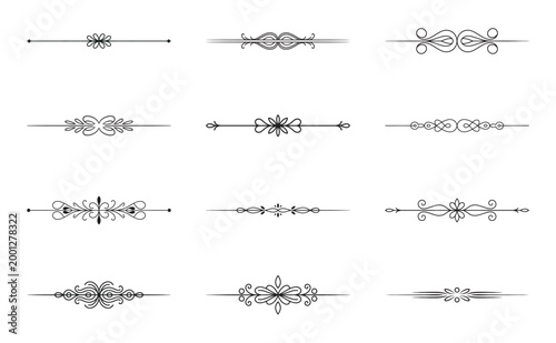 Elegant vintage decorative dividers and borders ornate flourish scroll elements.